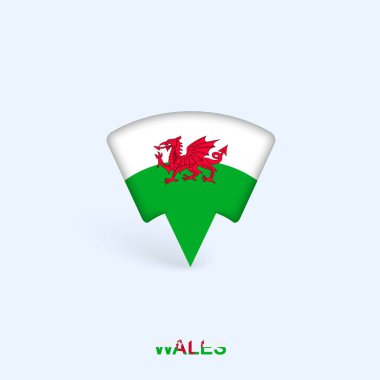 Wales Flag Map Pointer Design with Shadow. clipart