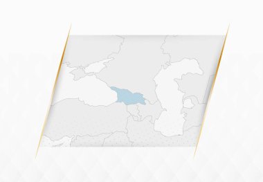Altın çerçeveli aksanlı Georgia Mavili Haritası. Gürcistan Modern Vektör Haritası.