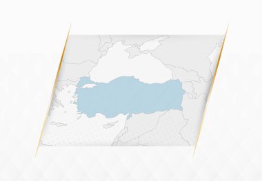 Altın Çerçeveli Aksanlı Mavili Türkiye Haritası. Türkiye 'nin Modern Vektör Haritası.