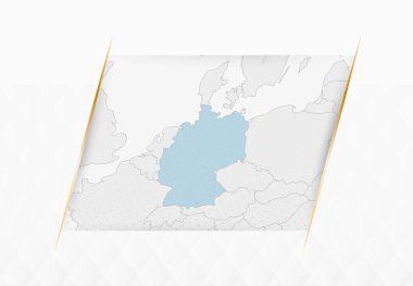 Altın Çerçeveli Aksanlı Almanya Mavili Haritası. Almanya Modern Vektör Haritası.