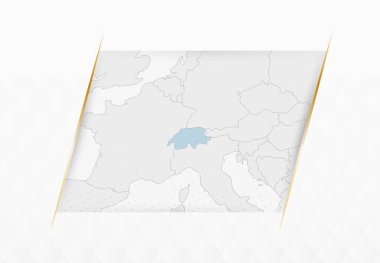 İsviçre Mavi Haritası ve Altın Çerçeveli Aksanlar. İsviçre Modern Vektör Haritası.