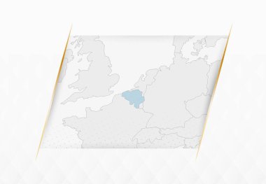 Altın çerçeveli aksanlı Belçika Mavili Haritası. Belçika 'nın Modern Vektör Haritası.