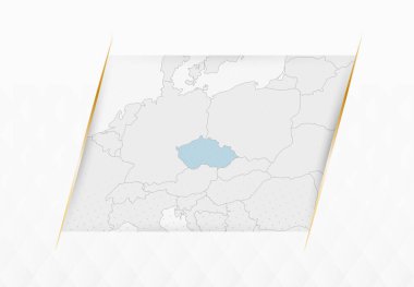 Altın Çerçeveli Aksanlı Çek Cumhuriyeti Mavi Haritası. Çek Cumhuriyeti Modern Vektör Haritası.