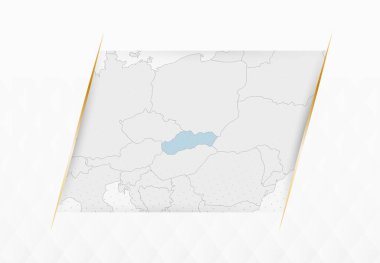 Altın Çerçeveli Aksanlı Slovakya Mavili Haritası. Slovakya Modern Vektör Haritası.