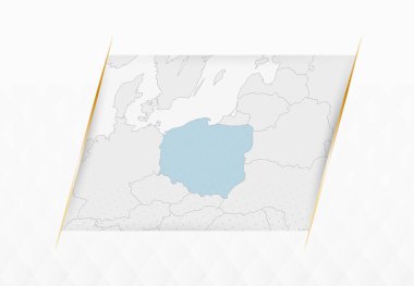 Altın çerçeveli aksanlı Polonya Mavisi Haritası. Polonya 'nın Modern Vektör Haritası.