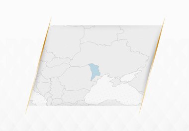 Altın Çerçeveli Aksanlı Moldova Mavili Haritası. Moldova 'nın Modern Vektör Haritası.