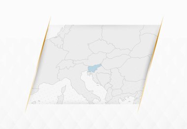 Slovenya Mavi Haritası ve Altın Çerçeveli Aksanlar. Slovenya 'nın Modern Vektör Haritası.