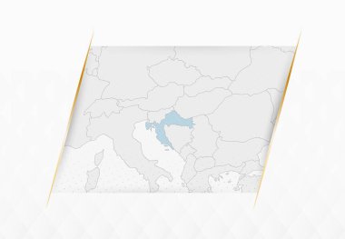 Hırvatistan Altın Çerçeveli Aksanlı Mavili Haritası. Hırvatistan 'ın Modern Vektör Haritası.