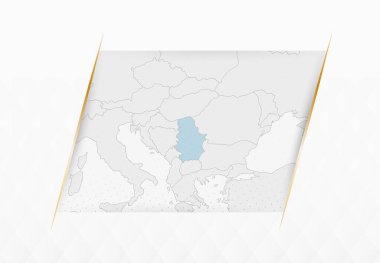 Sırbistan Altın Çerçeveli Aksanlı Mavili Haritası. Sırbistan 'ın Modern Vektör Haritası.