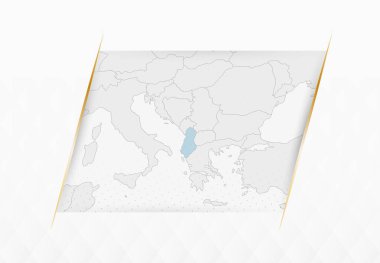 Arnavutluk Mavi Haritasında Altın Çerçeveli Aksanlar. Arnavutluk 'un Modern Vektör Haritası.
