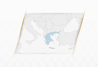 Yunanistan Altın Çerçeveli Aksanlı Mavili Haritası. Yunanistan 'ın Modern Vektör Haritası.
