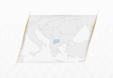 Altın Çerçeveli Aksanlı Kuzey Makedonya Mavi Haritası. Kuzey Makedonya 'nın Modern Vektör Haritası.