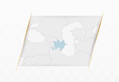 Azerbaycan Mavi Haritası ve Altın Çerçeveli Aksanlar. Azerbaycan 'ın Modern Vektör Haritası.