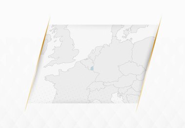 Lüksemburg Mavili Haritası ve Altın Çerçeveli Aksanlar. Lüksemburg 'un Modern Vektör Haritası.