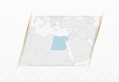 Mısır Mavili Haritası ve Altın Çerçeveli Aksanlar. Modern Mısır Vektör Haritası.