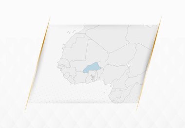 Altın Çerçeveli Aksanlı Burkina Faso Mavi Haritası. Burkina Faso 'nun Modern Vektör Haritası.