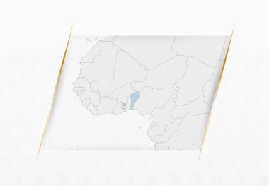 Altın çerçeveli aksanlı Benin Mavili Haritası. Benin 'in Modern Vektör Haritası.