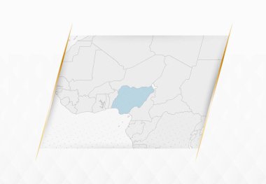 Nijerya Mavili Haritası ve Altın Çerçeveli Aksanlar. Nijerya 'nın Modern Vektör Haritası.