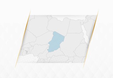 Altın Çerçeveli Aksanlı Mavi Harita. Çad 'ın Modern Vektör Haritası.