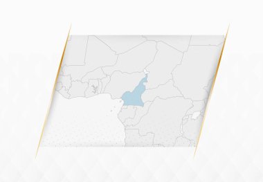 Altın Çerçeveli Aksanlı Mavi Kamerun Haritası. Modern Kamerun Vektör Haritası.