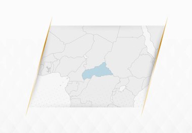 Altın Çerçeveli Aksanlı Orta Afrika Cumhuriyeti Mavi Haritası. Orta Afrika Cumhuriyeti Modern Vektör Haritası.