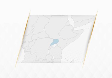 Altın çerçeveli aksanlı Uganda Mavili Haritası. Uganda 'nın Modern Vektör Haritası.