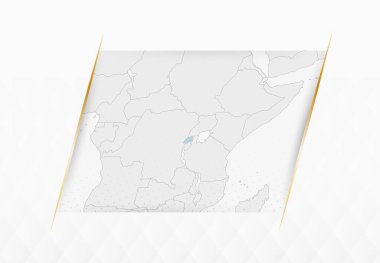 Altın Çerçeveli Aksanlı Mavi Ruanda Haritası. Ruanda Modern Vektör Haritası.