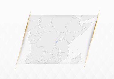 Altın çerçeveli aksanlı Burundi Mavili Haritası. Burundi 'nin Modern Vektör Haritası.