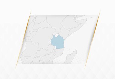 Altın çerçeveli aksanlı Tanzanya Mavili Haritası. Tanzanya 'nın Modern Vektör Haritası.