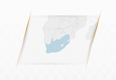 Altın Çerçeveli Aksanlı Güney Afrika Mavi Haritası. Güney Afrika Modern Vektör Haritası.