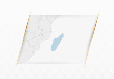 Madagaskar Mavi Haritası ve Altın Çerçeveli Aksanlar. Madagaskar 'ın Modern Vektör Haritası.