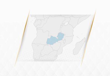 Altın çerçeveli aksanlı Mavili Zambiya Haritası. Zambiya Modern Vektör Haritası.