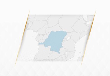 DR Kongo Mavi Haritası ve Altın Çerçeveli Aksanlar. DR Kongo Modern Vektör Haritası.