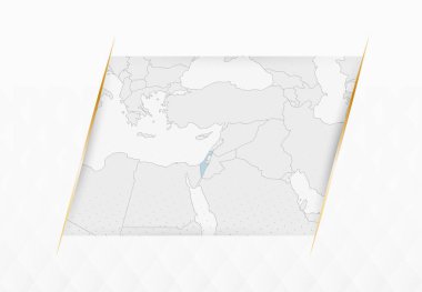 Altın Çerçeveli Aksanlı İsrail Mavi Haritası. İsrail 'in Modern Vektör Haritası.