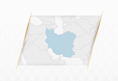 İran Mavi Haritası ve Altın Çerçeveli Aksanlar. İran Modern Vektör Haritası.