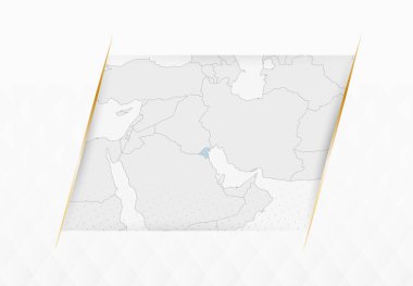 Altın Çerçeveli Aksanlı Mavi Kuveyt Haritası. Modern Kuveyt Vektör Haritası.