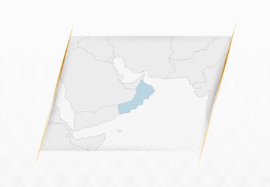 Umman Mavili Haritası ve Altın Çerçeveli Aksanlar. Umman 'ın Modern Vektör Haritası.