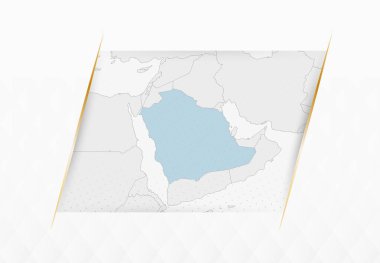 Suudi Arabistan Mavi Haritası ve Altın Çerçeveli Aksanlar. Suudi Arabistan 'ın Modern Vektör Haritası.