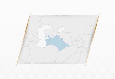 Türkmenistan Mavi Haritası ve Altın Çerçeveli Aksanlar. Türkmenistan 'ın Modern Vektör Haritası.