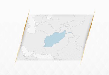Afganistan Mavi Haritası ve Altın Çerçeveli Aksanlar. Afganistan 'ın Modern Vektör Haritası.