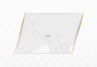 Mavi Bhutan Haritası ve Altın Çerçeveli Aksanlar. Bhutan Modern Vektör Haritası.