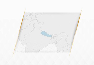 Altın Çerçeveli Aksanlı Nepal Mavi Haritası. Nepal 'in Modern Vektör Haritası.