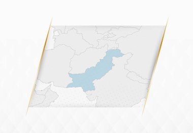 Altın çerçeveli aksanlı Pakistan Mavili Haritası. Pakistan 'ın Modern Vektör Haritası.