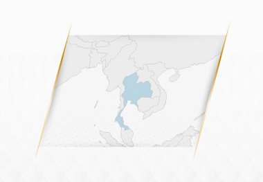 Altın Çerçeveli Aksanlı Tayland Mavi Haritası. Modern Tayland Vektör Haritası.