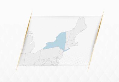 Altın çerçeveli aksanlı New York Mavili Haritası. New York Modern Vektör Haritası.