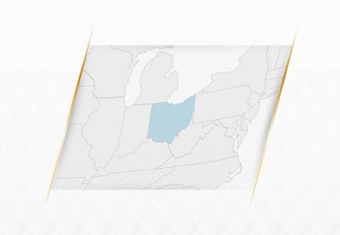 Ohio Haritası Mavi ve Altın Çerçeveli Aksanlı. Ohio Modern Vektör Haritası.