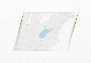 Altın Çerçeveli Aksanlı Batı Virginia Mavi Haritası. Batı Virginia 'nın Modern Vektör Haritası.