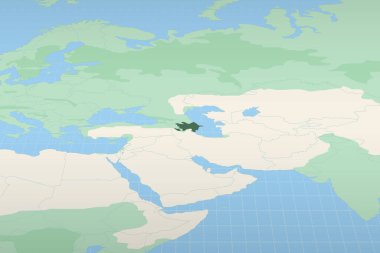 Azerbaycan, Azerbaycan 'ın coğrafi konumuna ilişkin ayrıntılı bir haritada vurgulandı.