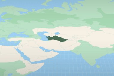Türkmenistan Türkmenistan 'ın ayrıntılı haritasında, coğrafi konumunda vurgulandı.