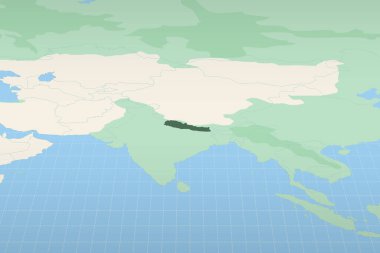Nepal, Nepal 'in coğrafi konumunun detaylı bir haritasında vurgulandı.